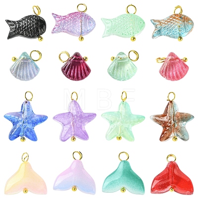 80Pcs 4 Style Transparent Glass Pendants PALLOY-YW00153-1