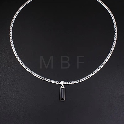 Rectangle 304 Stainless Steel Cubic Zirconia Snake Chain Pendant Necklaces FS-WGB1AC9-01-1