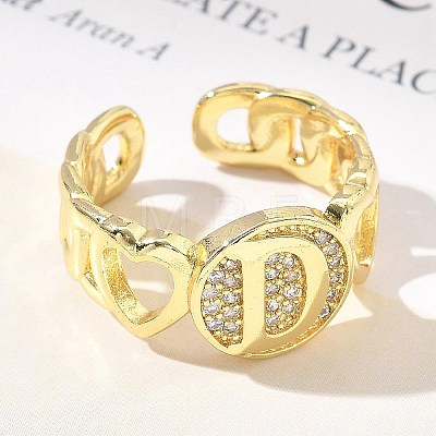 Brass Micro Pave Clear Cubic Zirconia Open Cuff Rings for Women RJEW-K289-02G-D-1