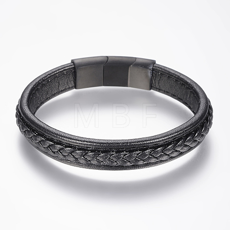 Braided Leather Cord Bracelets BJEW-H561-04C-1