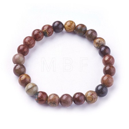 Natural Polychrome Jasper/Picasso Stone/Picasso Jasper Beads Stretch Bracelets BJEW-F380-01-B05-1