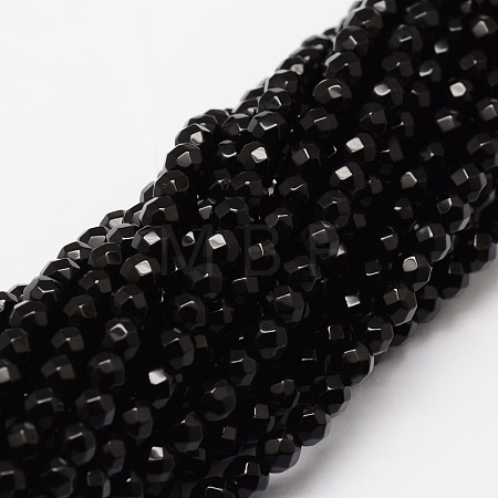 Faceted Natural Onyx Round Beads Strands G-E318C-4mm-06-1