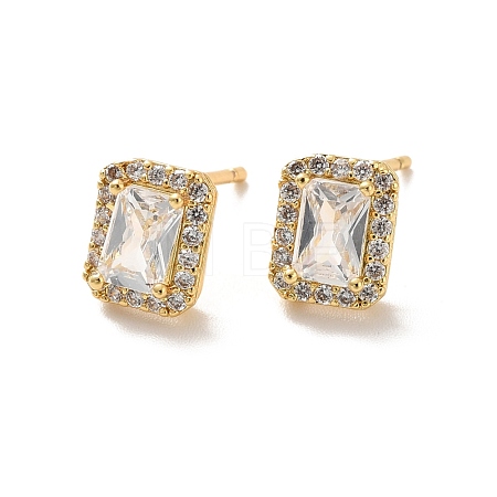 Clear Cubic Zirconia Rectangle Stud Earrings EJEW-K093-20G-1