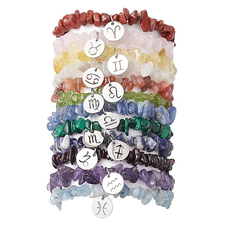 12Pcs 12 Styles Constellations Guardian Gemstone Stretch Bracelets BJEW-JB11147-1