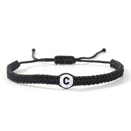 Flat Round with Letter Pattern Resin Beads Braided Bead Bracelets FS-WG43323-03-1