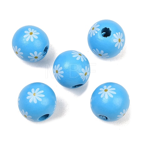 Printed Wood European Beads WOOD-G029-07B-1