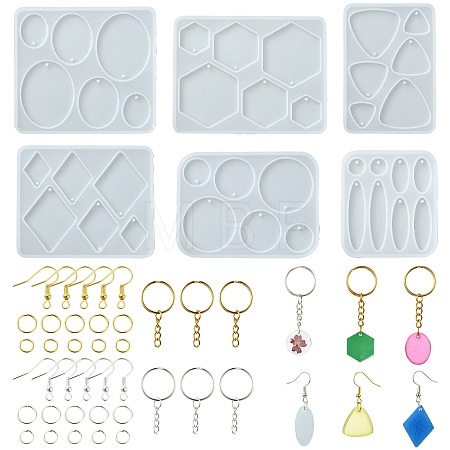 DIY Hexagon & Rhombus & Triangle & Oval Pendant Silicone Molds for DIY Earring Making DIY-YW0009-86-1
