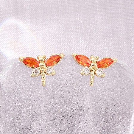 Brass Micro Pave Cubic Zirconia Stud Earrings for Women KK-A305-08G-03-1