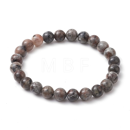 8mm Round Natural Fluorescent Syenite Rock(Glow under UV Light) Beaded Streth Bracelets BJEW-JB10859-1