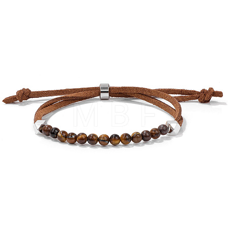 4MM Round Natural Tiger Eye Beaded Faux Suede Cord Slider Bracelets for Women WG432D6-03-1