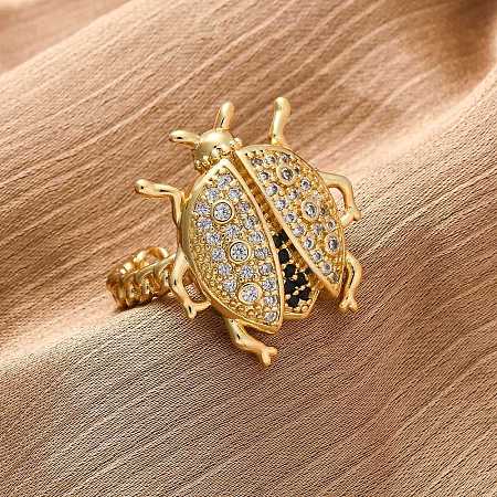 Brass Micro Pave Cubic Zirconia Adjustable Open Cuff Rings for Women RJEW-A072-01B-G-1