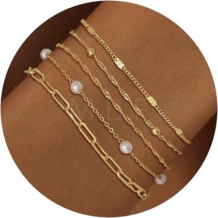 5Pcs Bohemian Style Alloy Chain Bracelets Kit for Women WG2620E-16-1