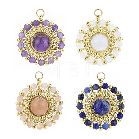 4Pcs 4 Styles Handmade Japanese Seed Beads Pendants PALLOY-MZ00054-1
