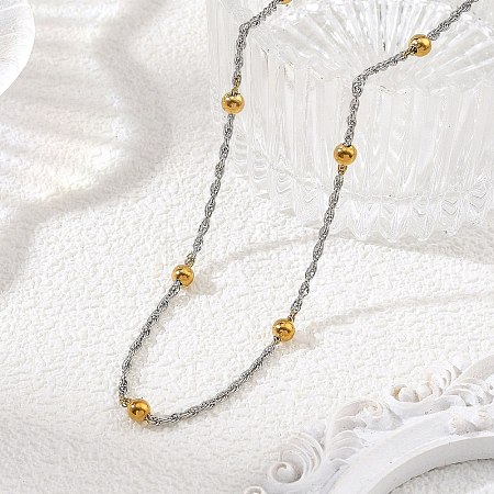 Duo Tone 304 Stainless Steel Round Ball Rope Chain Necklaces NJEW-JN06556-1