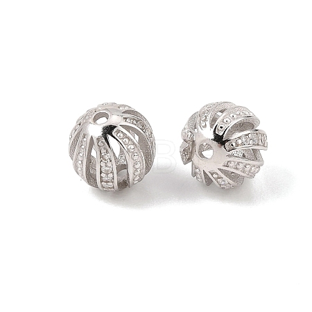 Hollow 925 Sterling Silver Micro Pave Clear Cubic Zirconia Beads SE-CBAF1B2-02P-1
