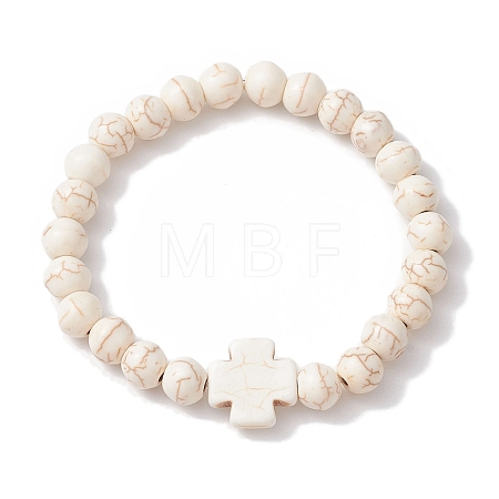 8mm Synthetic Magnesite Round Beaded Stretch Bracelets BJEW-JB10301-1