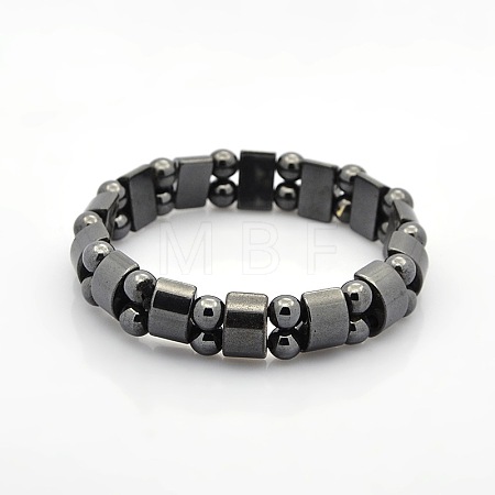 Magnetic Hematite Tow Row Rectangle and Round Beads Stretch Bracelets BJEW-M066-11-1