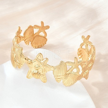 Ocean Theme 304 Stainless Steel Cuff Bangles for Women SA-Z002-03G-01-1