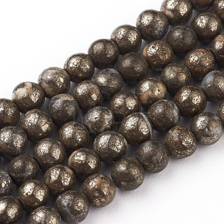 Natural Pyrite Beads Strands G-G839-01-4mm-1