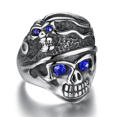 Rhinestone Skull Finger Ring SKUL-PW0002-037B-AS-1