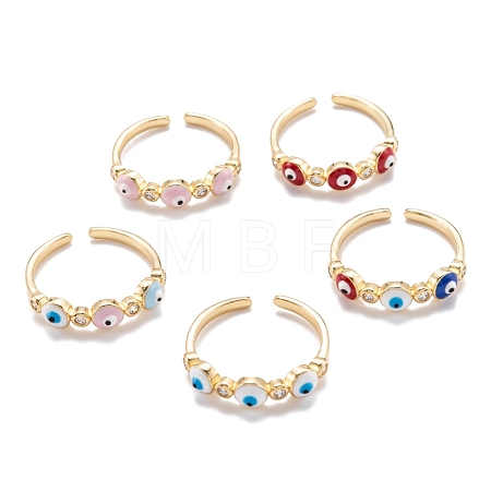 Brass Micro Pave Clear Cubic Zirconia Cuff Rings RJEW-I077-08G-1