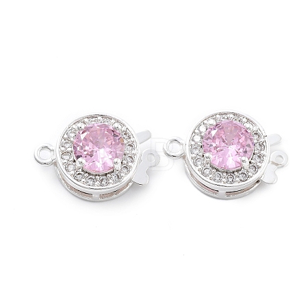 Flat Round Brass Micro Pave Cubic Zirconia Box Clasps KK-B125-15B-03S-1