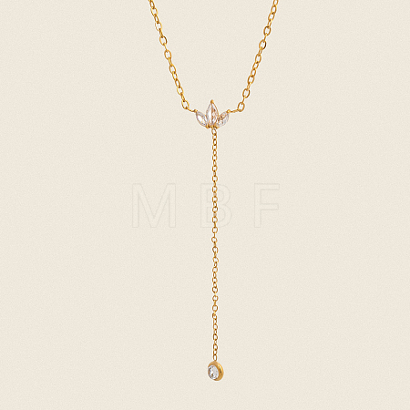 304 Stainless Steel Pave Clear Cubic Zirconia Flower Tassel Y Necklaces for Women ZN1506-1
