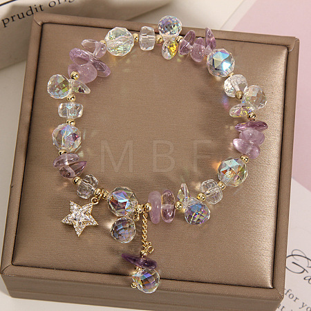 Alloy Rhinestone Star Charm Glass Beaded Stretch Bracelets for Women WG1458C-02-1