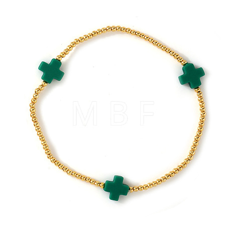 St. Patrick's Day Brass & Natural Shell Beaded Stretch Bracelets for Women MR9061-5-1