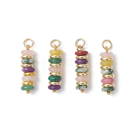 Natural Green Aventurine & Rose Quartz & Lemon Jade & Red Jasper & Jade & Synthetic Malachite & Brass Disc Pendants PALLOY-JF04941-1