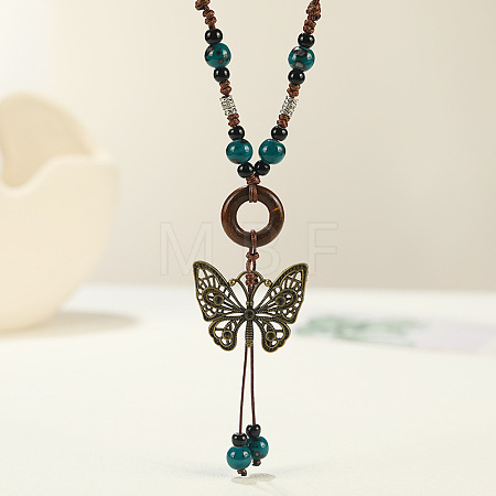 Ethnic Style Butterfly Alloy & Porcelain Beads Pendant Long Necklaces for Women FS-WG12891-04-1