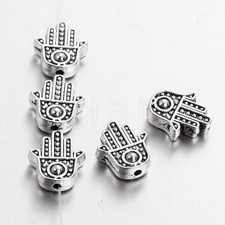 Tibetan Style Alloy Hamsa Hand/Hand of Fatima/Hand of Miriam Beads TIBEB-7722-AS-RS-1