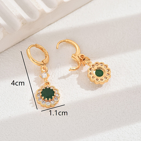 Vintage Brass Cubic Zirconia Flower Hoop Earrings LQ5612-1-1