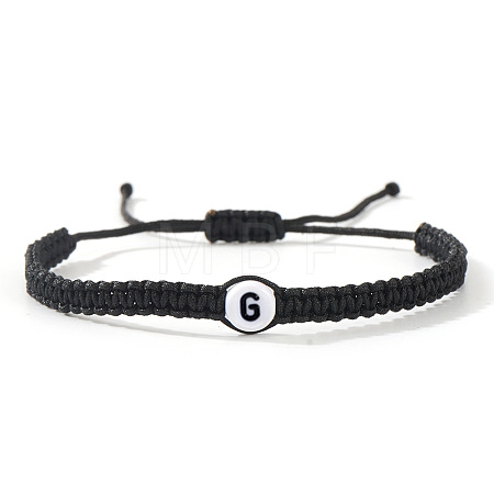 Flat Round with Letter Pattern Resin Beads Braided Bead Bracelets FS-WG43323-07-1