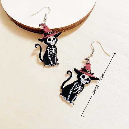 Cat Shape with Skeleton Acrylic Dangle Earrings FS-WG9EDFB-03-1