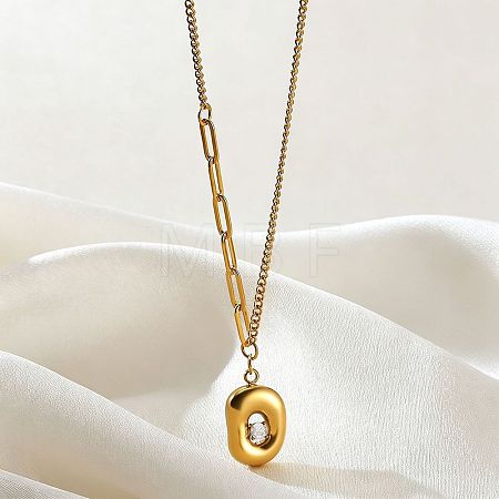 304 Stainless Steel Pave Clear Cubic Zirconia Pendant Necklaces WG5E316-04-1