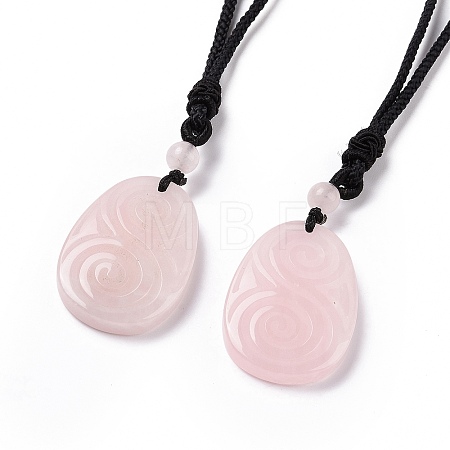 Adjustable Natural Rose Quartz Teardrop with Spiral Pendant Necklace with Nylon Cord for Women NJEW-L171-04E-1