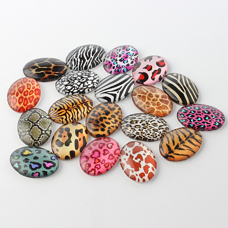 Leopard Print Theme Ornaments Decorations Glass Oval Flatback Cabochons GGLA-A003-18x25-GG-1