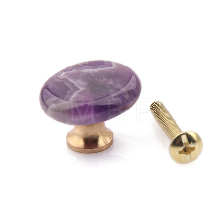 Flat Round Natural Amethyst Drawer Knobs PW-WG94208-05-1