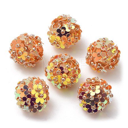 PVC Plastic Paillette with Glass Seed Beaded Pendants FIND-G058-01E-1