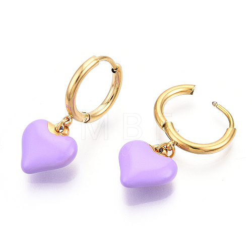 Enamel Heart Dangle Hoop Earrings EJEW-T018-01C-1
