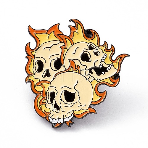 Skull with Flame Enamel Pin JEWB-A005-18-03-1