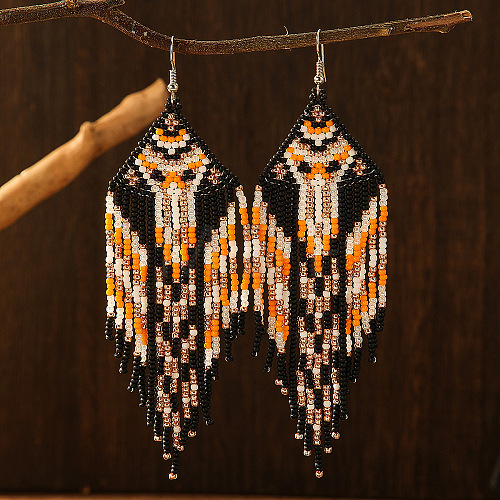 Bohemian Style Geometric Glass Bead Tassel Earrings for Women TB8208-1