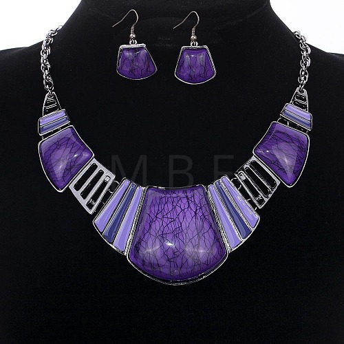 Trapezoid Alloy Resin Pendant Necklaces & Dangle Earrings Sets FS-WG8D8C4-03-1