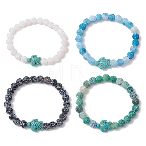 Dyed Natural Weathered Agate Round Beaded Stretch Bracelets BJEW-JB11074-1