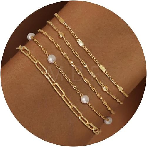 5Pcs Bohemian Style Alloy Chain Bracelets Kit for Women WG2620E-16-1