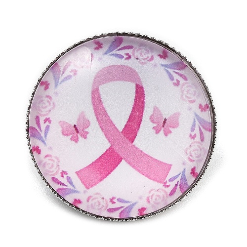 Breast Cancer Awareness Ribbon Glass Brooches JEWB-L019-01F-1