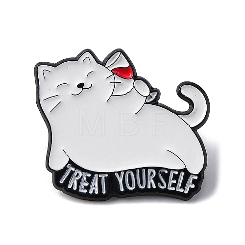 Cat with Word Treat Youself & Red Wine Enamel Pins JEWB-Q015-01B-1