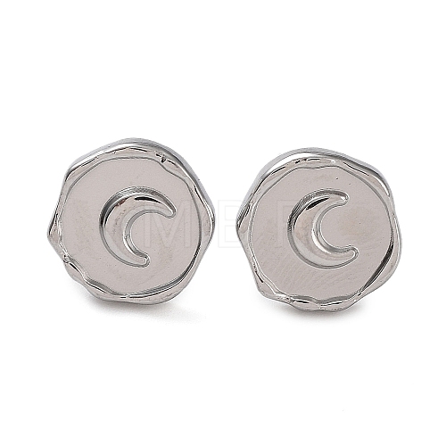 Tarnish Resistant 304 Stainless Steel Flat Round with Moon Ear Studs for Women EJEW-P234-15P-1