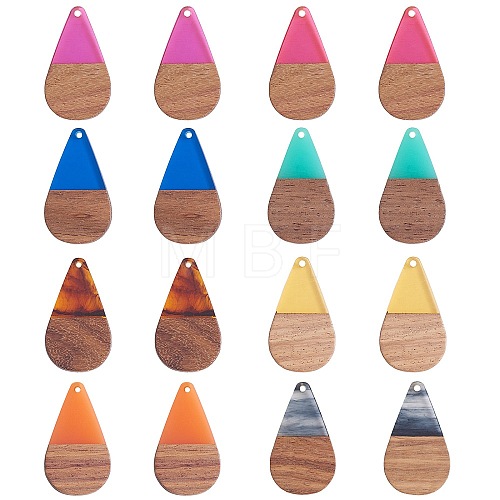 16Pcs 8 Styles Transparent Resin & Walnut Wood Pendants RESI-SZ0001-82-1